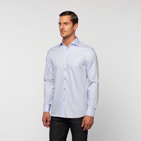 UNANYME Button Up Dress Shirt // Light Blue Microcheck (S)