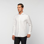 UNANYME Button Up Dress Shirt // White Thin Stripe (L)