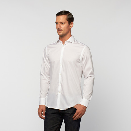 UNANYME Button Up Dress Shirt // White Double Stripe (S)