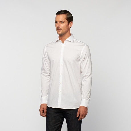 UNANYME Button Up Dress Shirt // White Shadow Stripe (S)