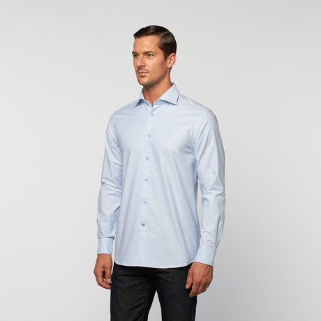 UNANYME Button Up Dress Shirt // Textured Light Blue (S)