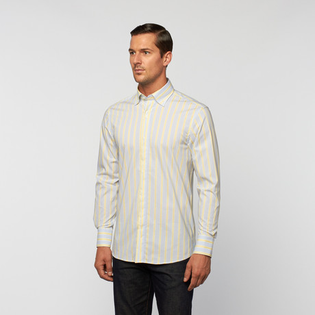 UNANYME Button Down Stripe Dress Shirt // Yellow + Blue (S)