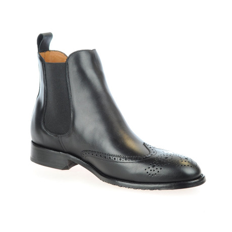 Leather Brogue Chelsea Boot // Black (Euro: 39)