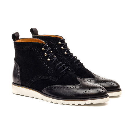 Leather Mix Brogue Boot // Black + White (Euro: 39)