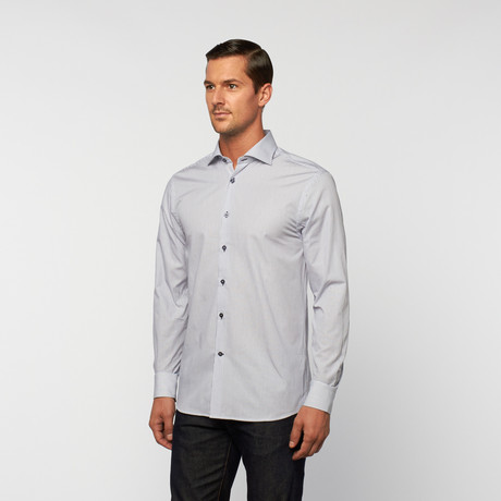 UNANYME Button Up Dress Shirt // White + Navy Thin Stripe (S)