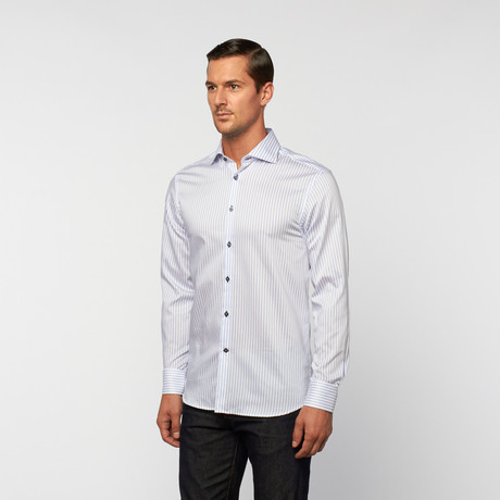 UNANYME Button Up Dress Shirt // Pale Blue Stripe (S)