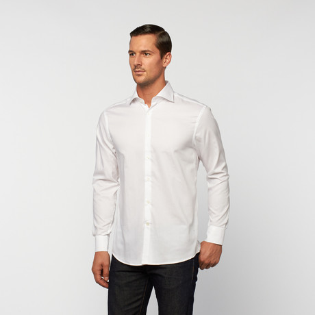 UNANYME Button Up Dress Shirt // White Micro Shadow Stripe (S)