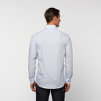 UNANYME Button Up Dress Shirt // Light Blue Stripe with Contrast Buttons (M)