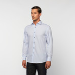 UNANYME Button Up Dress Shirt // Light Blue Stripe with Contrast Buttons (M)