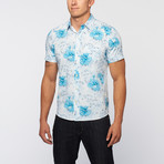 Kennington // Big Flower Hawaii Button Up // White + Blue (S)