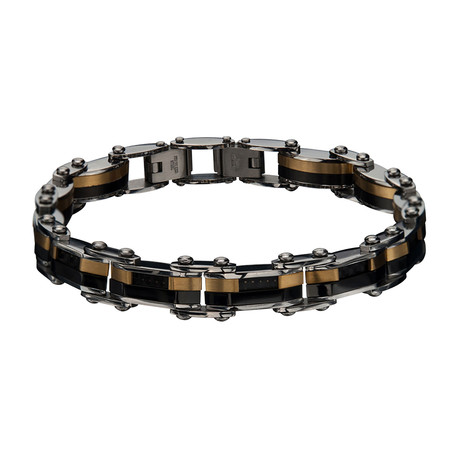 Stainless Steel Reversible Bracelet // Dark Gold + Black