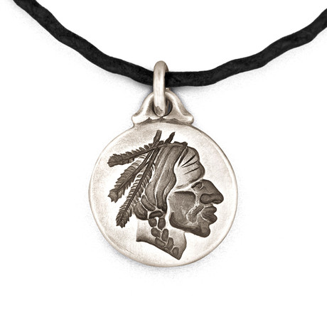 Native American Chief Pendant + Leather Cord // Sterling Silver