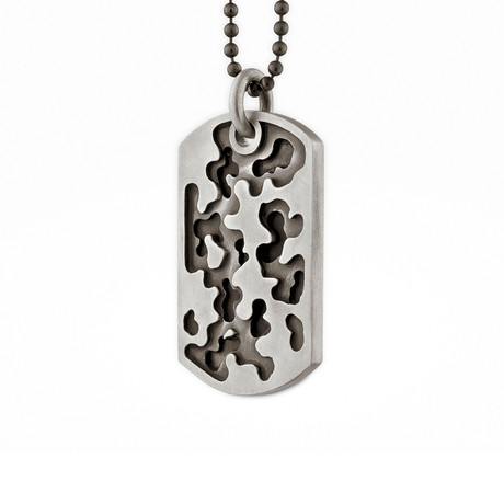 Camouflage Dog Tag + Silver Ball Chain // Sterling Silver