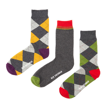 Dress Socks // Charcoal Argyle Combo // Pack of 3