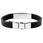 Stainless Steel Checkered ID Plate Rubber Bracelet