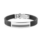 Stainless Steel Checkered ID Plate Rubber Bracelet