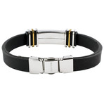 Stainless Steel Two Tone Accents Rubber ID Bracelet // Black + Silver + Gold