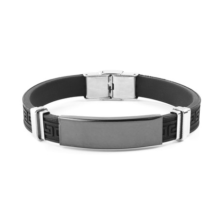 Blackplated Stainless Steel ID Tribal Maze Rubber Inlay Bracelet