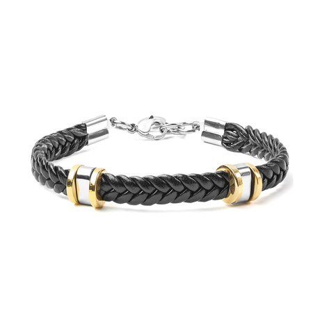 Two-Tone Stainless Steel and Braided Rubber Bracelet