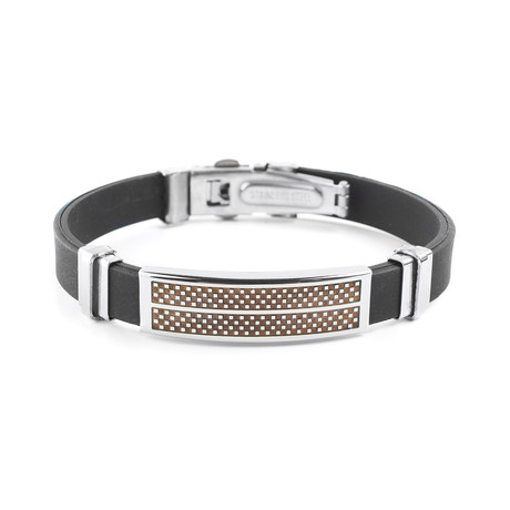 Stainless Steel Checkered Rubber ID Bracelet