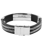 Hematite Stainless Steel Cable Inlay Rubber ID Bracelet