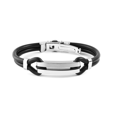 Stainless Steel Black Rubber Open ID Bracelet