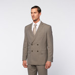 Double Breasted 4x2 Peak Lapel Sriped Suit // Tan Chalk (US: 42R)