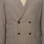 Double Breasted 4x2 Peak Lapel Sriped Suit // Tan Chalk (US: 40L)