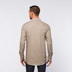 Button-Up Shirt // Tan + Black Striped Square (M)