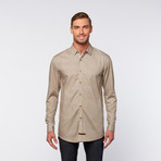 Button-Up Shirt // Tan + Black Striped Square (L)