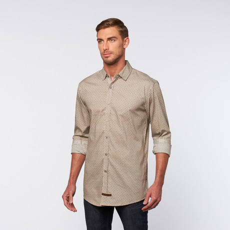 Button-Up Shirt // Tan + Black Striped Square (S)