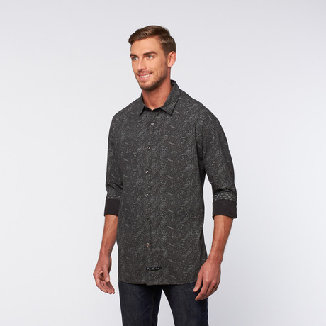 Button-Up Shirt // Black + Grey Paisley (S)