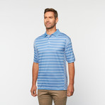 Skins Game // Bamboo Performance Stripe Short-Sleeve Polo // Retro Blue (L)