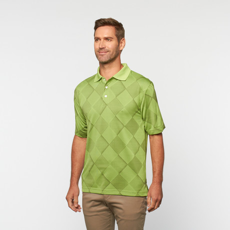 Skins Game // Bamboo Performance Diamond Jacquard Short-Sleeve Polo // Green Apple (S)