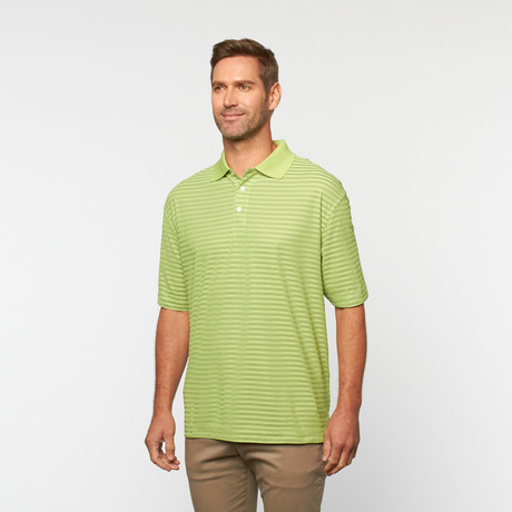 Skins Game // Bamboo Perforance Horizontal Stripe Polo // Green Apple (S)