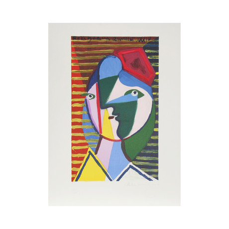 Visage de Femme sur Fond Raye