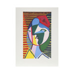 Visage de Femme sur Fond Raye