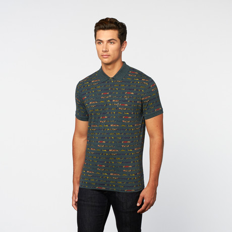 Foliage Stripe Polo // Green Charcoal (S)