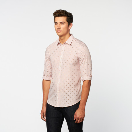 Stripe Ditsy Print Button-Up // Crimson (S)