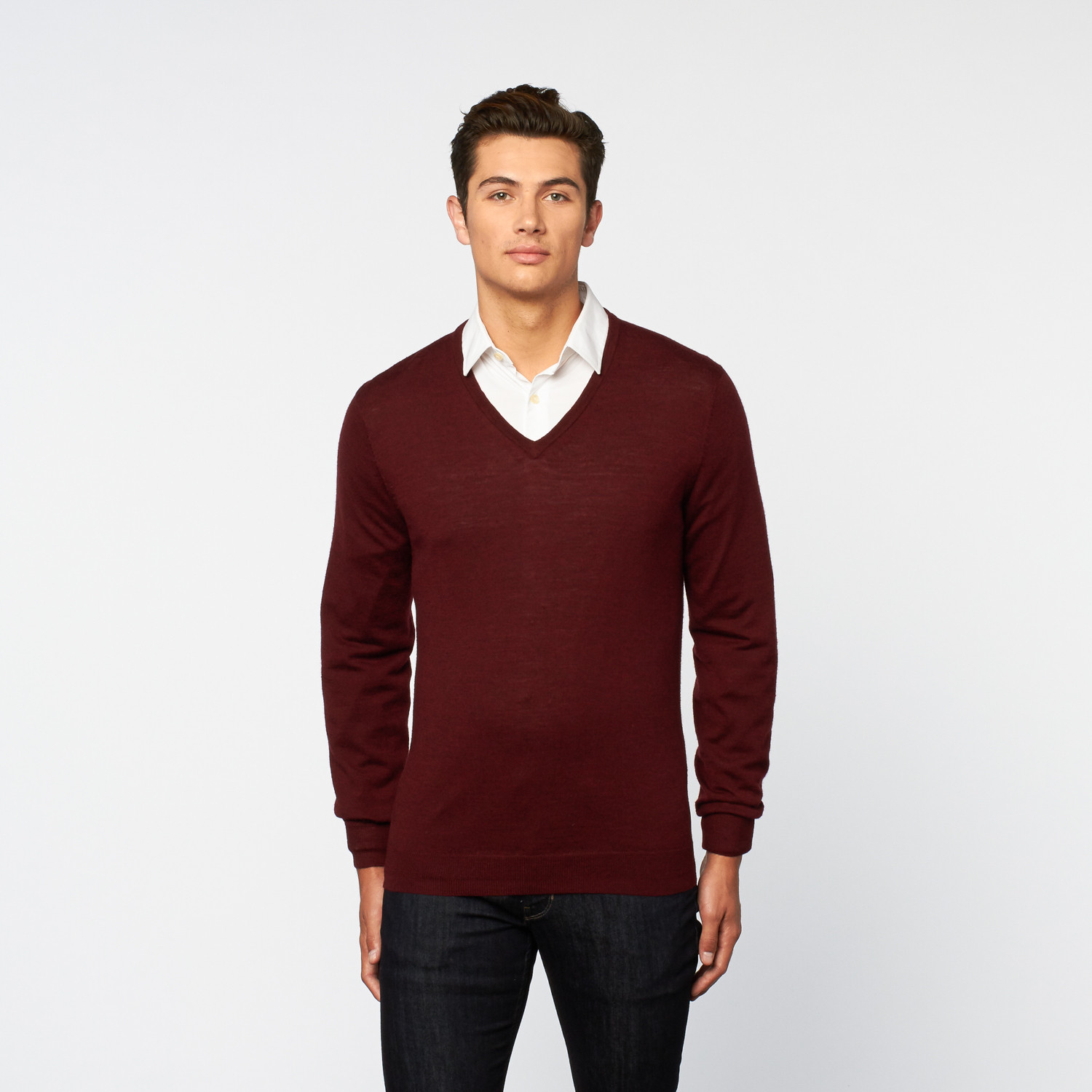 Merino V Neck Sweater // Aged Bordeau (S) - Ben Sherman Menswear ...