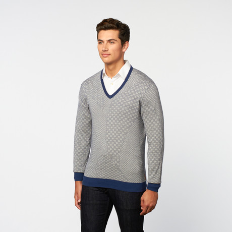 Geo Print V Neck Sweater  // Persian Blue (S)