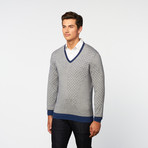 Geo Print V Neck Sweater  // Persian Blue (L)