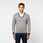 Geo Print V Neck Sweater  // Persian Blue (L)