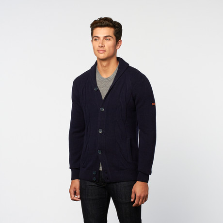 Cable Knit Shawl Collar Cardigan // Staples Navy (S)