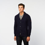 Cable Knit Shawl Collar Cardigan // Staples Navy (2XL)