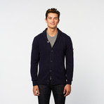 Cable Knit Shawl Collar Cardigan // Staples Navy (2XL)