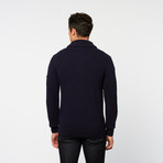 Cable Knit Shawl Collar Cardigan // Staples Navy (2XL)