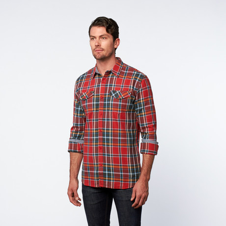 Tank Farm // Templeton Plaid Button-Up // Red + Green (S)