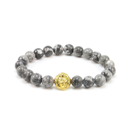 Lion Head Bracelet // Gold + Grey Jasper (7")