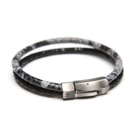 Stingray + Faux Python Duo Bracelet (Black + Grey)